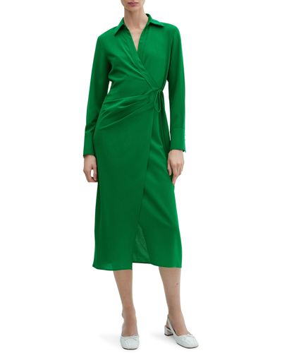 Mango Collared Midi Wrap Dress - Green