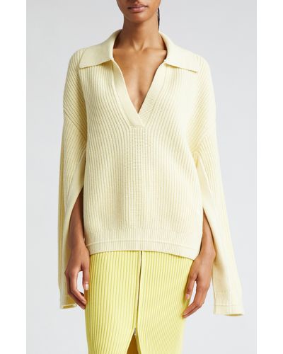 Maria McManus Split Sleeve Johnny Collar Recycled Cashmere & Organic Cotton Sweater - Yellow