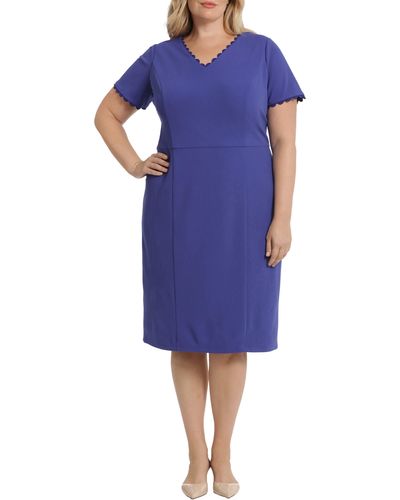 Maggy London Short Sleeve Midi Sheath Dress - Blue