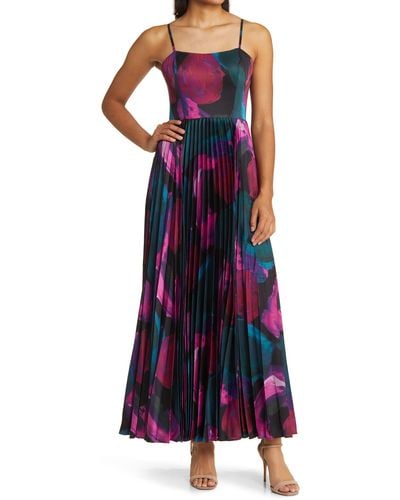 Hutch Floral Print Pleat A-line Dress - Purple
