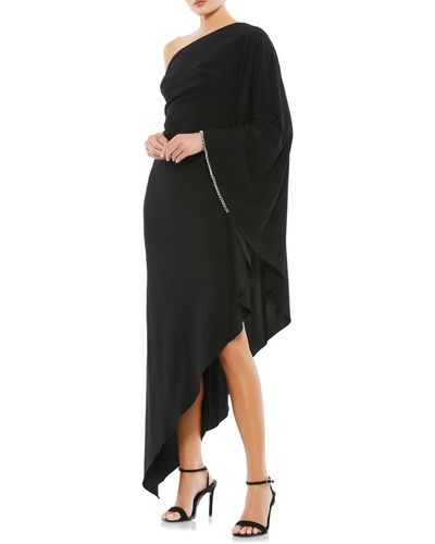 Mac Duggal Rhinestone Trim One Shoulder Asymmetric Cocktail Dress - Black