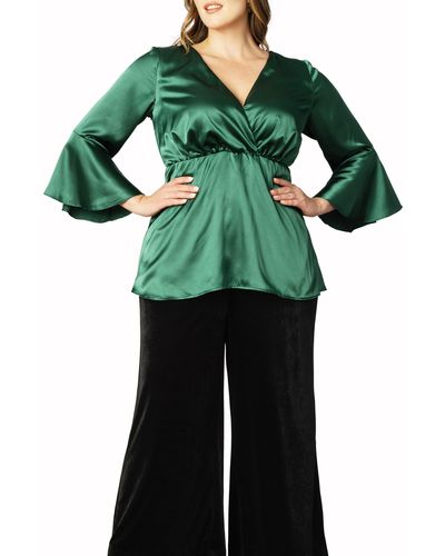 Kiyonna Bell Sleeve Blouse - Green