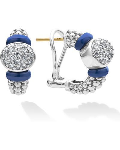 Lagos Ultra Ceramic & Diamond Caviar Hoop Earrings At Nordstrom - Blue