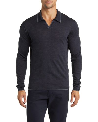 Robert Barakett Hollow Wood Open Collar Wool Polo Sweater - Black