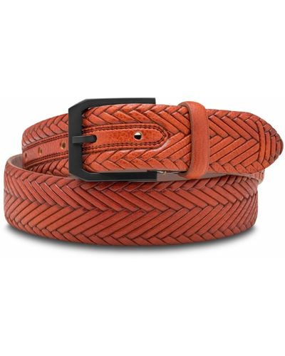 Bosca Vesuvio Braid Embossed Leather Belt - Red