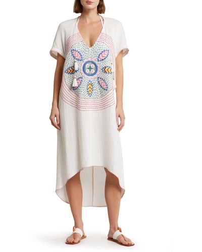 Alicia Bell Cocoon Embroidered Cotton & Silk Cover-up Kaftan - White