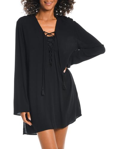 La Blanca V-neck Cover-up Tunic Dress - Black