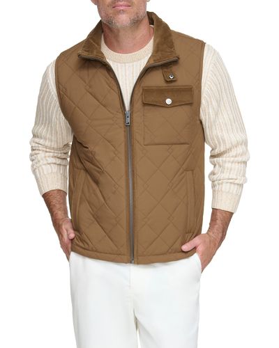 Andrew Marc Barnet Water Resistant Quilted Vest - Brown