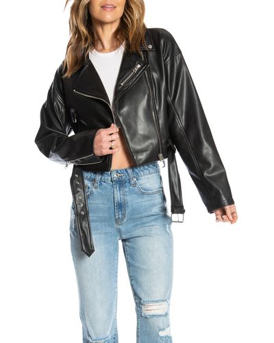 Juicy Couture Ember Faux Leather Crop Moto Jacket - Black