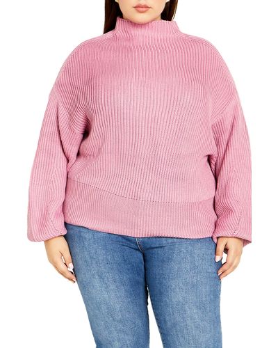 City Chic Funnel Neck Sweater - Red