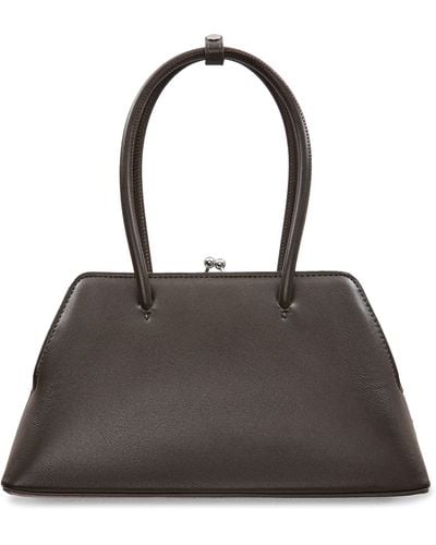 Mango Faux Leather Frame Top Handle Bag - Gray