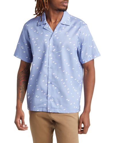 Saturdays NYC Canty Light Reflection Geo Print Short Sleeve Button-up Shirt - Blue