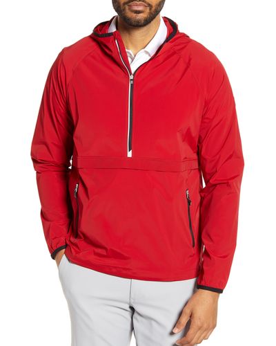Cutter & Buck Breaker Weathertec Half Zip Hooded Pullover - Red