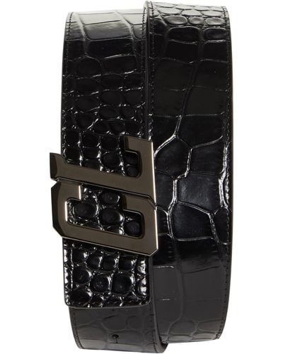 Christian Louboutin Happy Rui Logo Croc Embossed Calfskin Leather Belt - Black