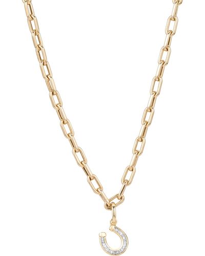 Adina Reyter 14k Gold Baguette Diamond Horseshoe Hinged Pendant Necklace - Metallic