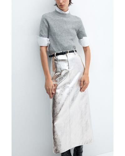 Mango Metallic Faux Leather Midi Skirt - Gray