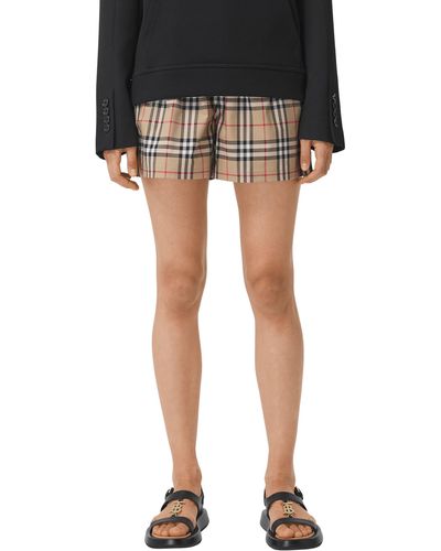 Burberry Audrey Check Side Stripe Stretch Cotton Shorts - Black