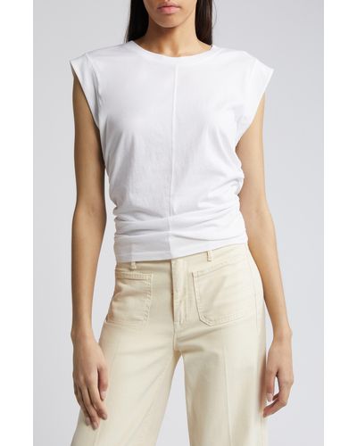 Treasure & Bond Ruched Cap Sleeve Cotton Top - White