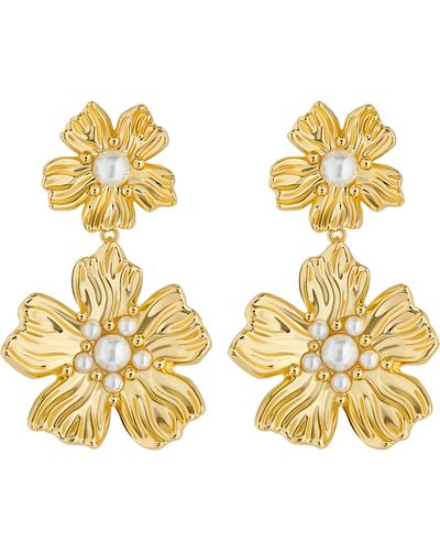 Ted Baker Petaria Imitation Pearl Flower Statement Drop Earrings - Metallic