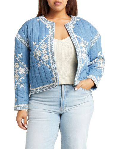 Treasure & Bond Soutache Embroidered Quilted Cotton Jacket - Blue