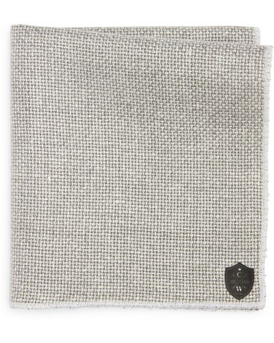 CLIFTON WILSON Basket Weave Linen Pocket Square - Gray
