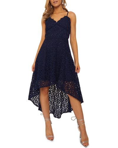 Chi Chi London Strappy Lace High-low Dress - Blue