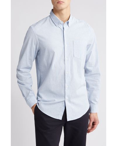 Nordstrom Trim Fit Stripe Stretch Cotton & Linen Button-down Shirt - White