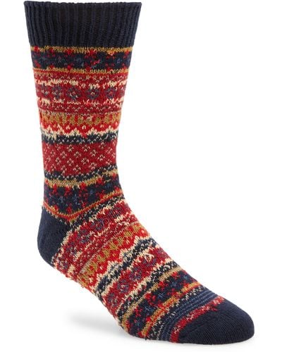 American Trench Fair Isle Recycled Cotton Blend Socks - Red