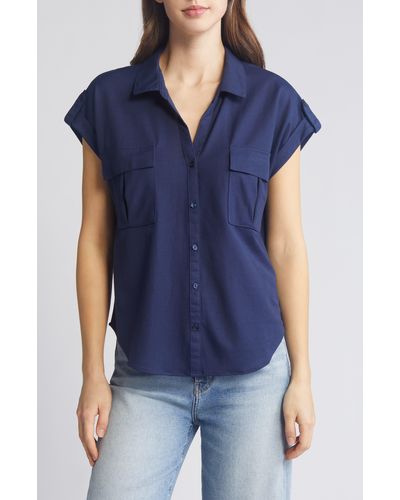 Bobeau Utility Short Sleeve Button-up Shirt - Blue