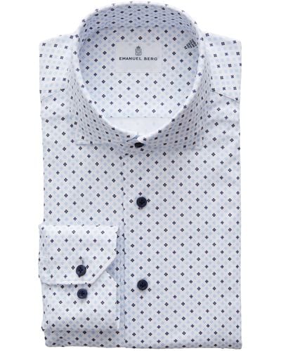 Emanuel Berg 4flex Slim Fit Floral Medallion Knit Button-up Shirt - Blue