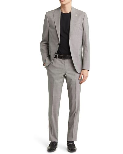 Ted Baker Roger Extra Slim Fit Mini Houndstooth Wool Suit - Gray