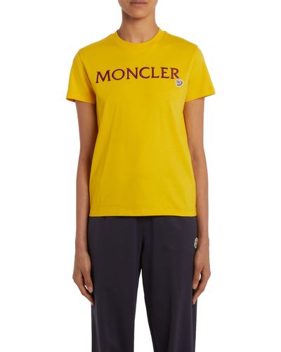 Moncler Logo Embroidered T-shirt - Yellow