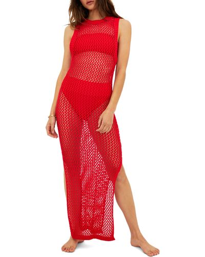 Beach Riot Holly Sheer Open Knit Cover-up Dress - Red