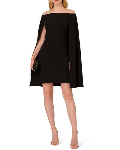 Adrianna Papell Off The Shoulder Long Sleeve Capelet Cocktail Dress - Black