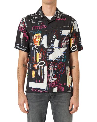 Neuw X Basquiat 1 Beat Bop Short Sleeve Button-up Camp Shirt - Black