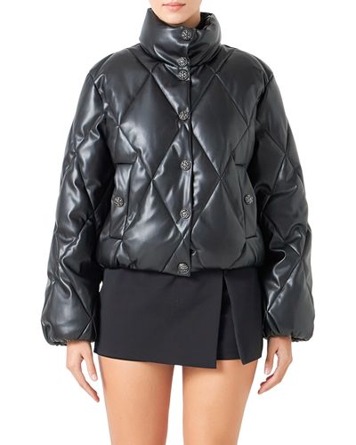 Endless Rose Quilted Faux Leather Bomber Jacket - Black