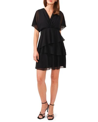 Halogen® Halogen(r) Flutter Sleeve Tiered Ruffle Chiffon Dress - Black