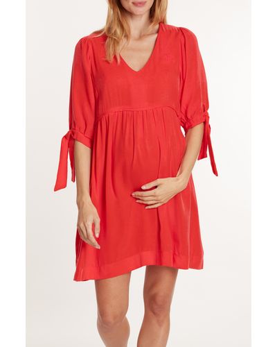 Cache Coeur Amy Maternity/nursing Babydoll Dress - Red