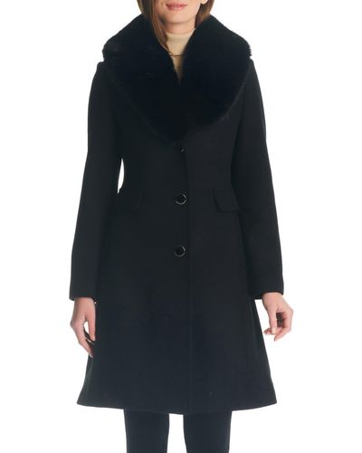 Kate Spade Single Breasted Coat With Faux Fur Collar - Blue
