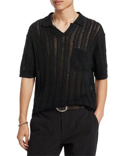 John Varvatos Odin Short Sleeve Textured Linen Sweater - Black