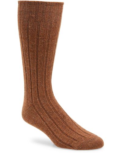 American Trench Ribbed Wool & Silk Blend Boot Socks - Brown