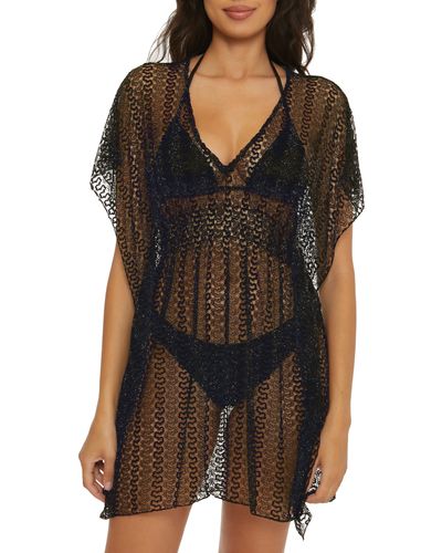 Becca Golden Metallic Sheer Lace Cover-up Tunic - Black