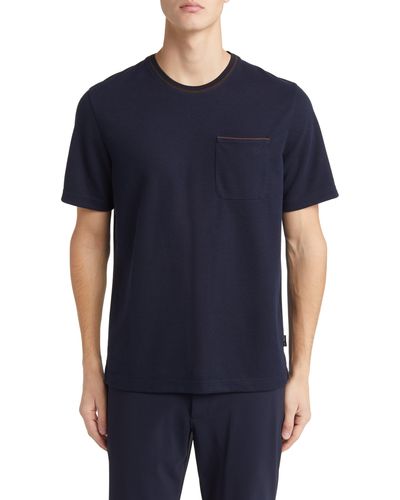 Ted Baker Grine Piqué Pocket T-shirt With Suede Trim - Blue