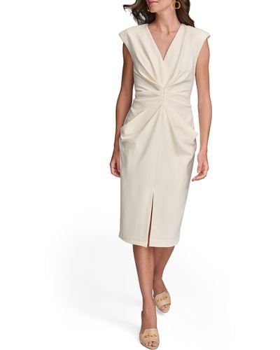 Donna Karan Pleated Cap Sleeve Sheath Dress - Natural