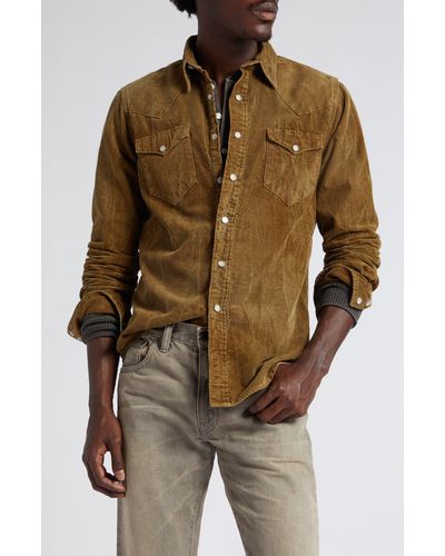 Ralph Lauren Buffalo West Slim Fit Corduroy Western Snap-up Shirt - Brown