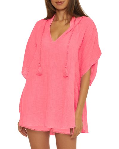 Trina Turk Serene Cotton Gauze Hooded Cover-up Poncho - Pink