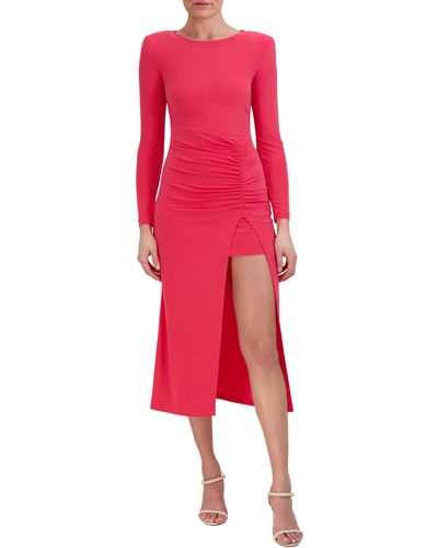 BCBGMAXAZRIA Ruched Long Sleeve Midi Dress - Red