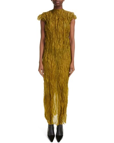 Acne Studios Didi Crinkled Cap Sleeve Georgette Dress - Green