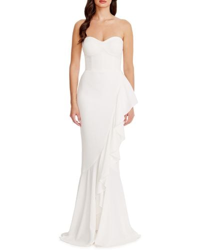 Dress the Population Paris Ruffle Strapless Mermaid Gown - White