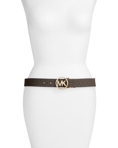 MICHAEL Michael Kors Logo Reversible Leather Belt - White